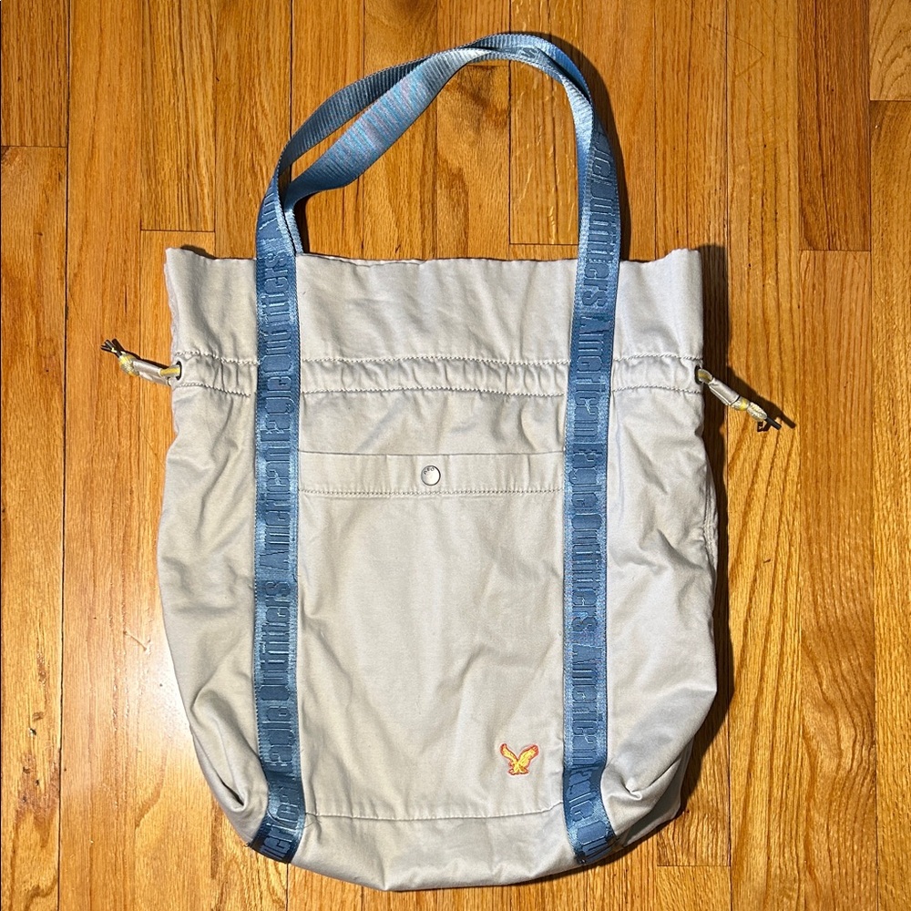 Abercombie and Fitch Gray Tote Bag with Blue Straps